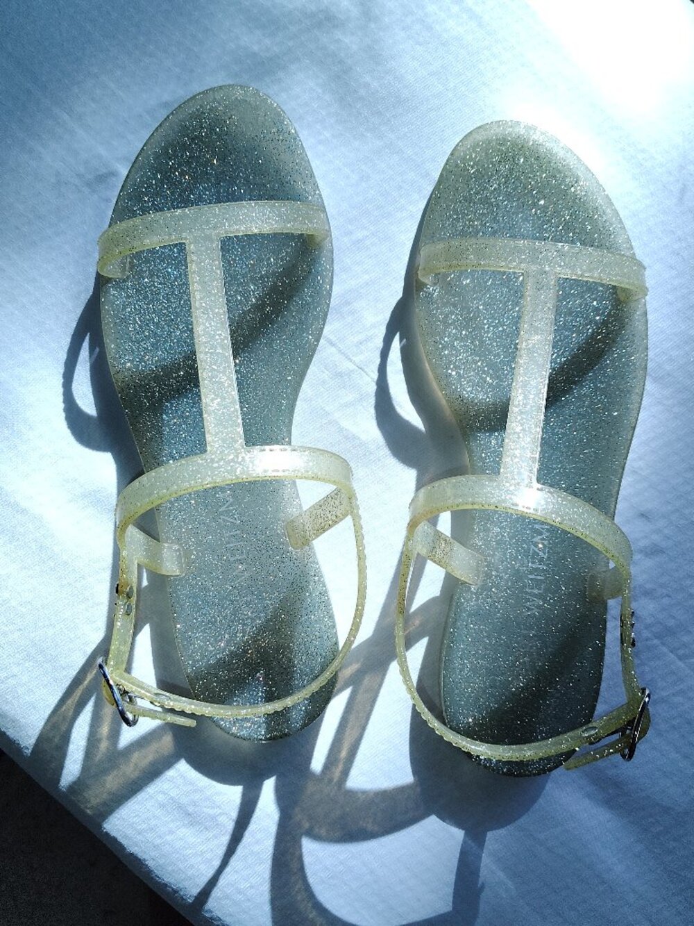 Stuart Weitzman 9 Silver Jelly Sandals